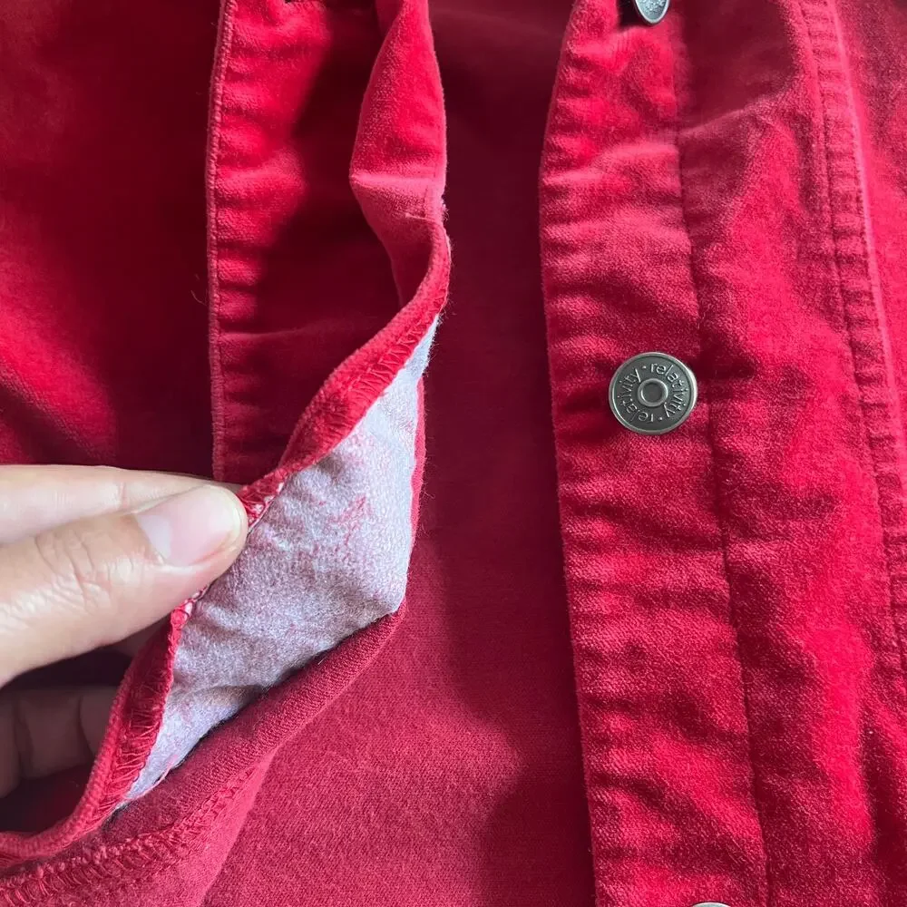 Relativity Red Velour Trucker Jacket PM Petite Medium Soft Cotton Blend - Picture 7 of 13